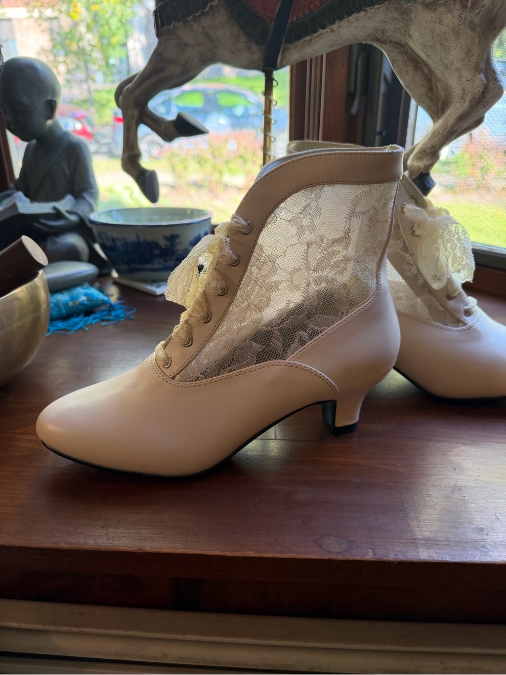 Funtasma Cream Lace-Panel Victorian Ankle Boots